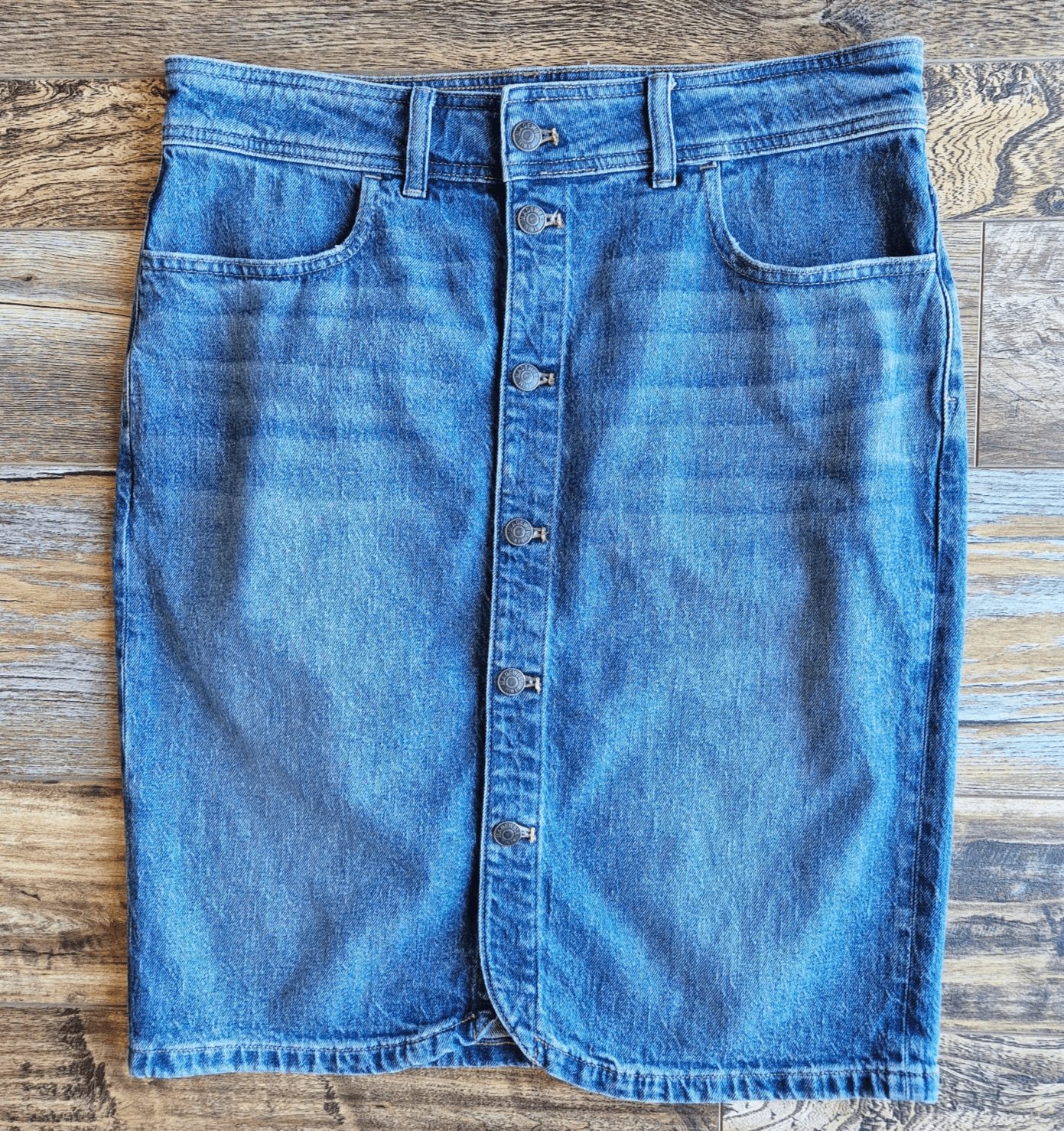 Madewell Denim Button-Front Midi Skirt Pocket Cotton Blend Blue Women's 30 NT750 - Thumbnail 2