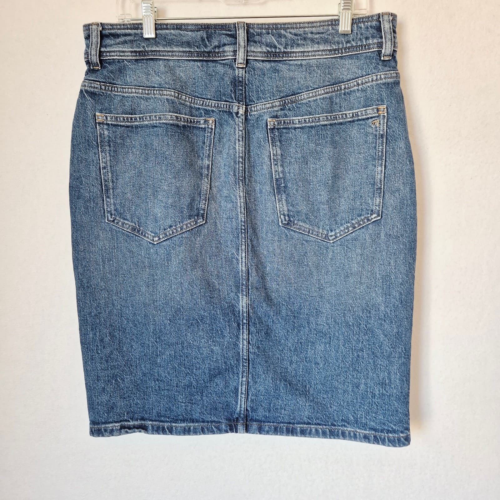 Madewell Denim Button-Front Midi Skirt Pocket Cotton Blend Blue Women's 30 NT750 - Thumbnail 8