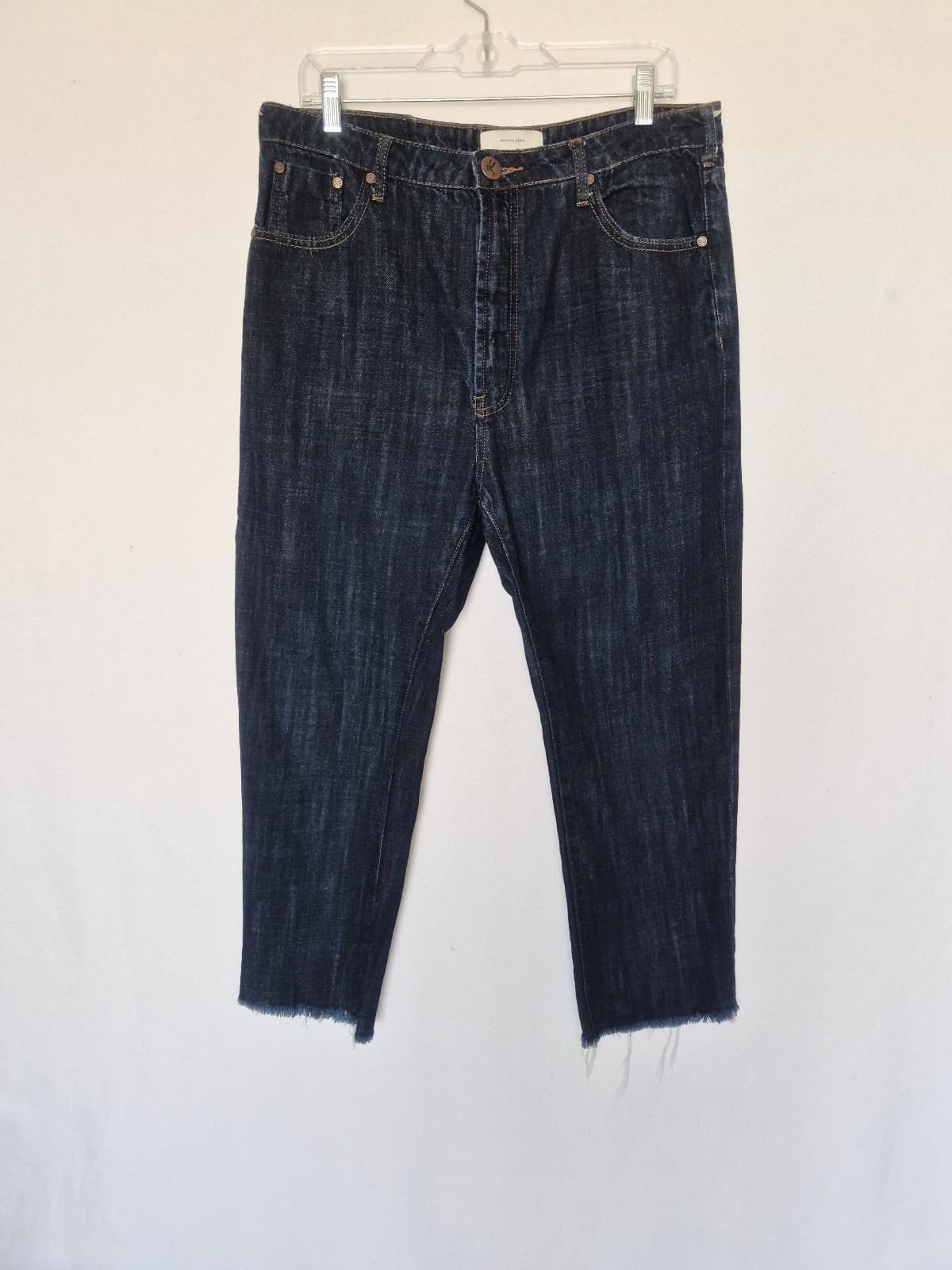 One Teaspoon Organic Denim High Rise Cropped Jeans Frayed Hem Dark Wash Women 29 - Thumbnail 2
