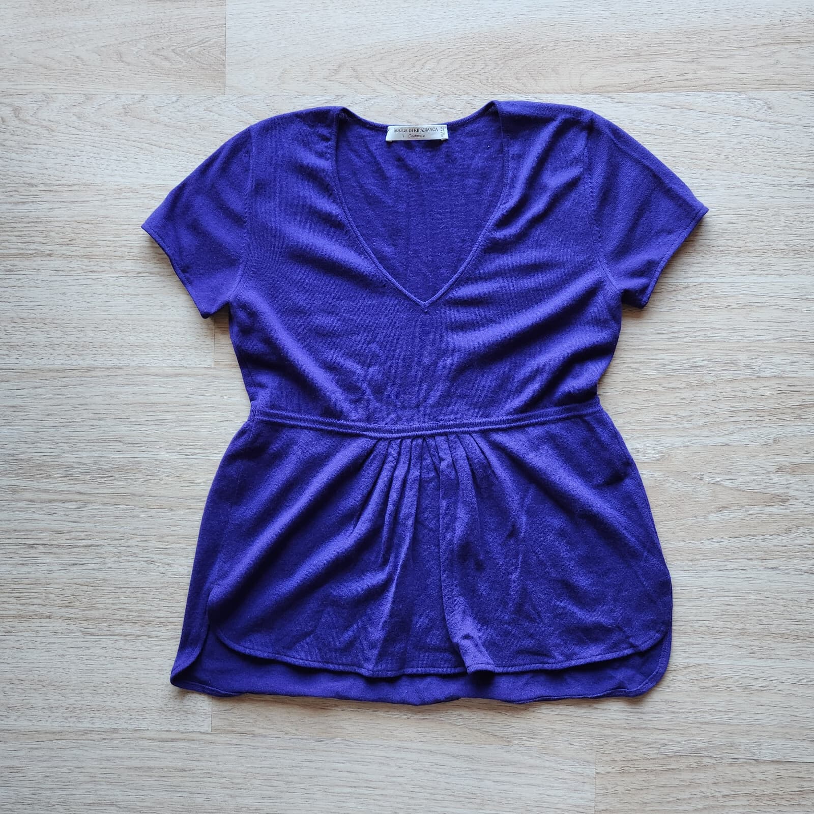 EUC Maria Di Ripabianca Made in Italy Cashmere Peplum Top V-Neck Purple Bust 36" - Thumbnail 5