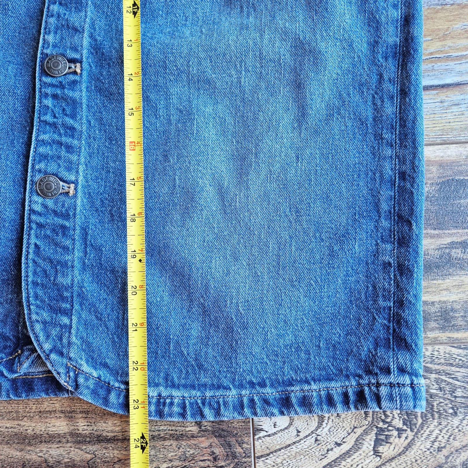 Madewell Denim Button-Front Midi Skirt Pocket Cotton Blend Blue Women's 30 NT750 - Thumbnail 12