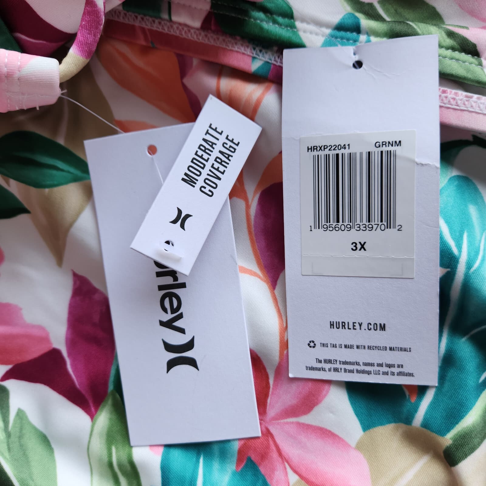 NWT HURLEY Botanical Print 2-Piece Bikini Square Neck High Waist Multicolor 3X - Thumbnail 8