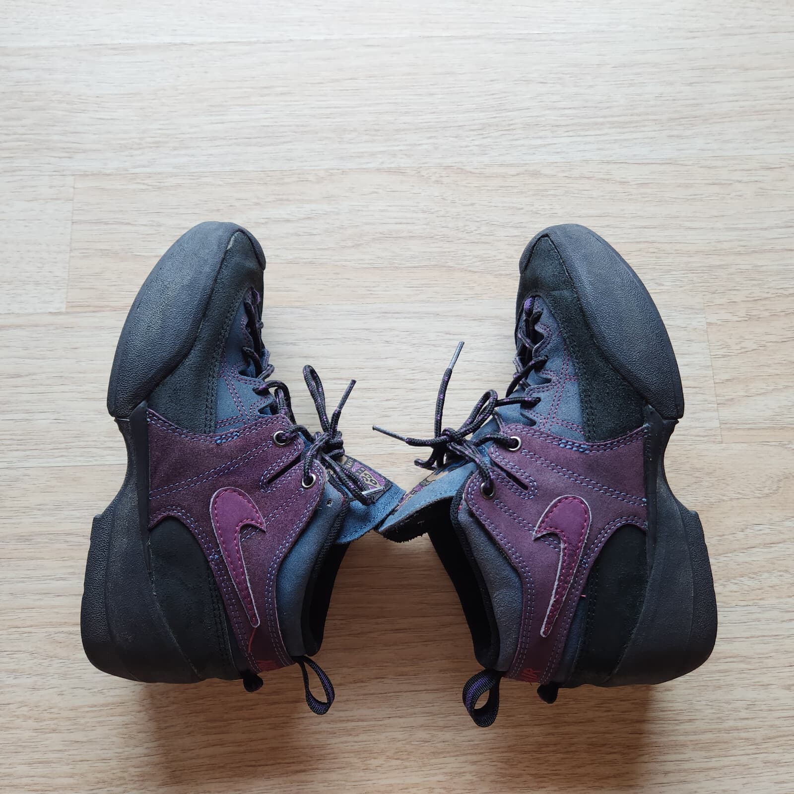 Vintage Nike Air ACG Approach Women's US8.5 Hiking Suede Boot Lace Black Purple - Thumbnail 4