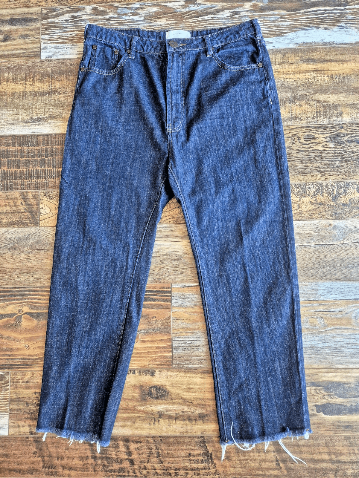 One Teaspoon Organic Denim High Rise Cropped Jeans Frayed Hem Dark Wash Women 29