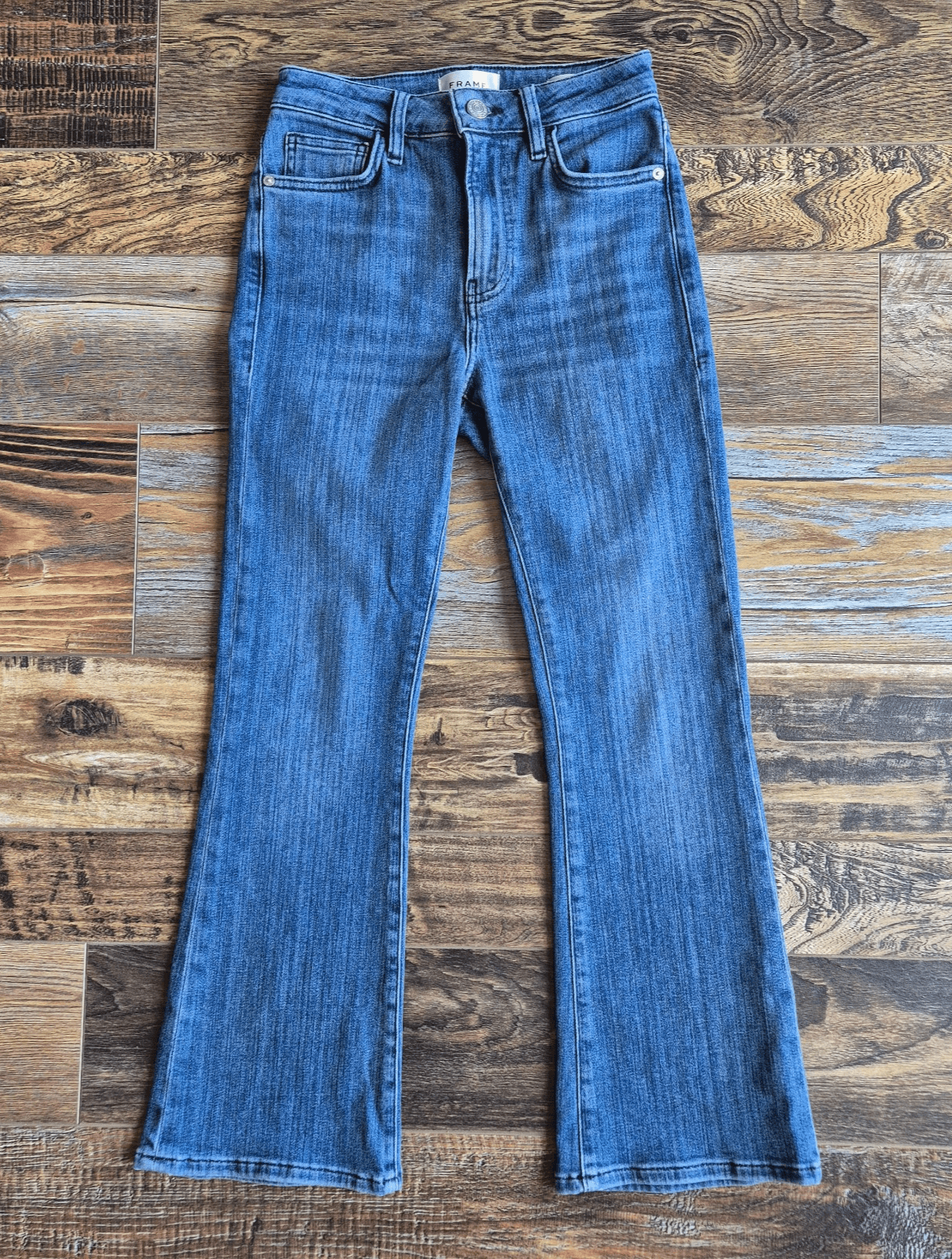 FRAME Le Crop Mini Boot 5-Pocket Stretch Temple Medium Wash Blue Women's 25 $248 - Thumbnail 3