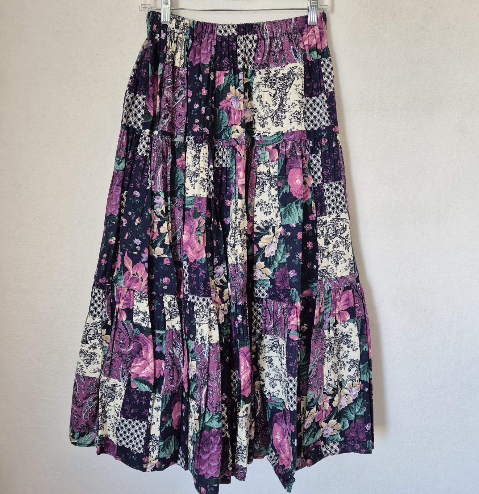 NWoT Granny Hugs Montana Floral Patchwork Tiered Maxi Skirt Elastic Waist 23"S/M - Thumbnail 4