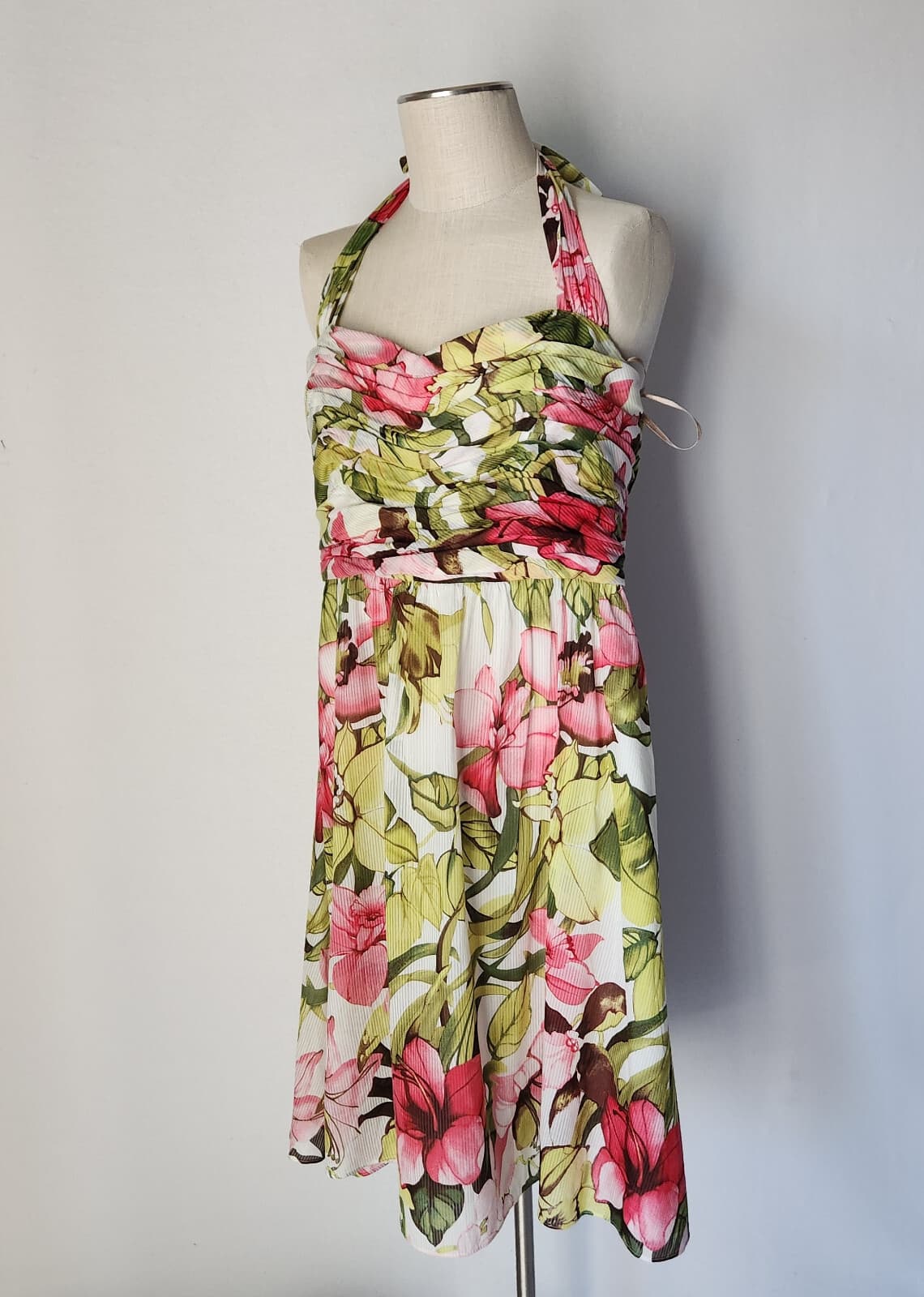 Tommy Bahama Halter Watercolor Orchid Tropical Silk Party Cocktail Dress Sz.16 - Thumbnail 4