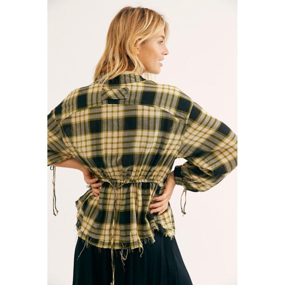 NWoT We The Free Pacific Down Wool Blend Plaid Shirt Snap Tie-Back Green Woman M - Thumbnail 8