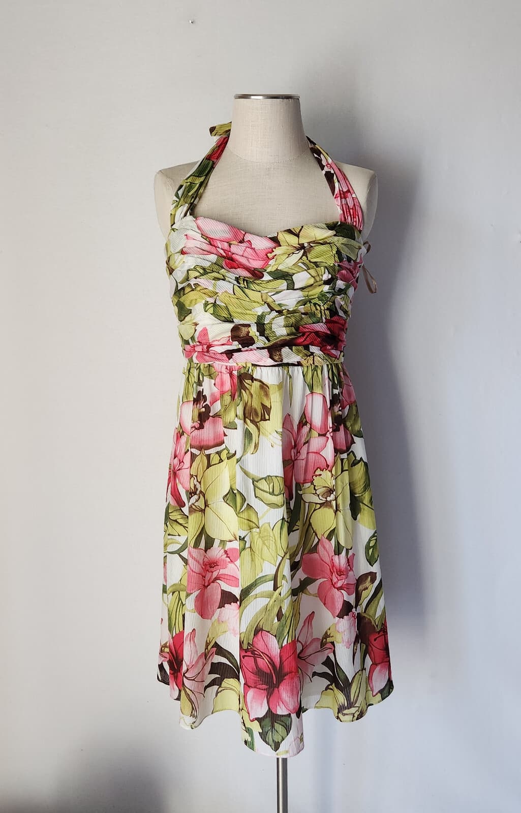 Tommy Bahama Halter Watercolor Orchid Tropical Silk Party Cocktail Dress Sz.16 - Thumbnail 2