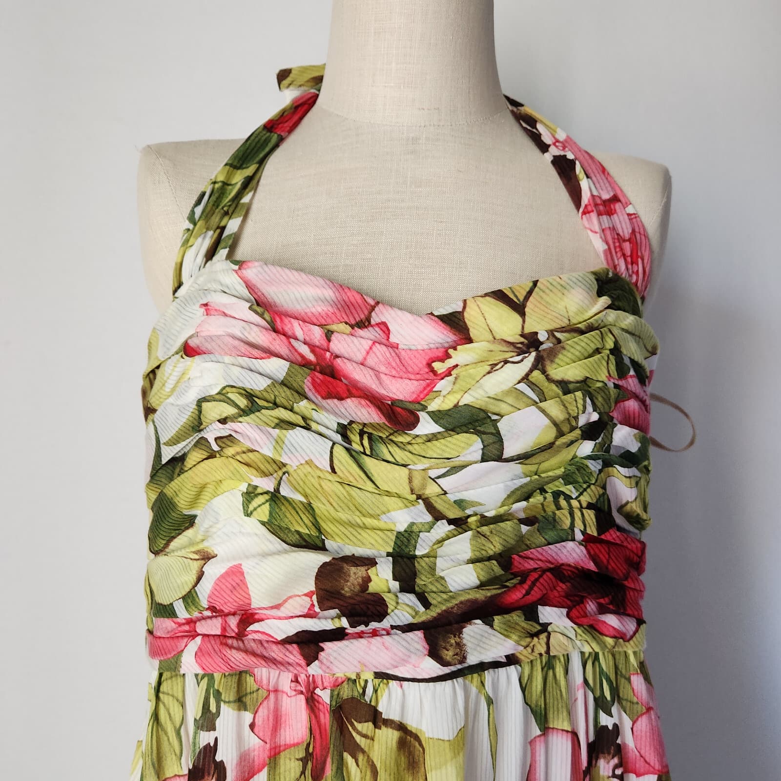 Tommy Bahama Halter Watercolor Orchid Tropical Silk Party Cocktail Dress Sz.16 - Thumbnail 3