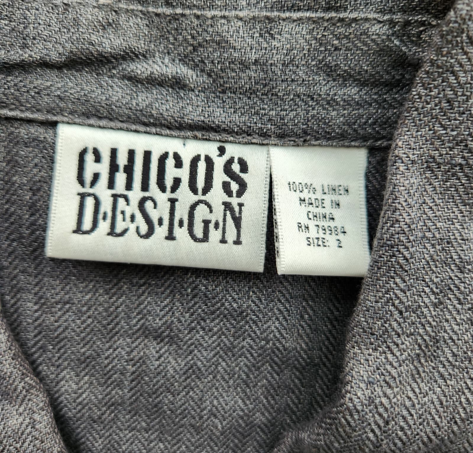Vintage Chico's Design Linen Lagenlook Long Tunic Shirt Pearl Button Grey Sz.2/L - Thumbnail 9