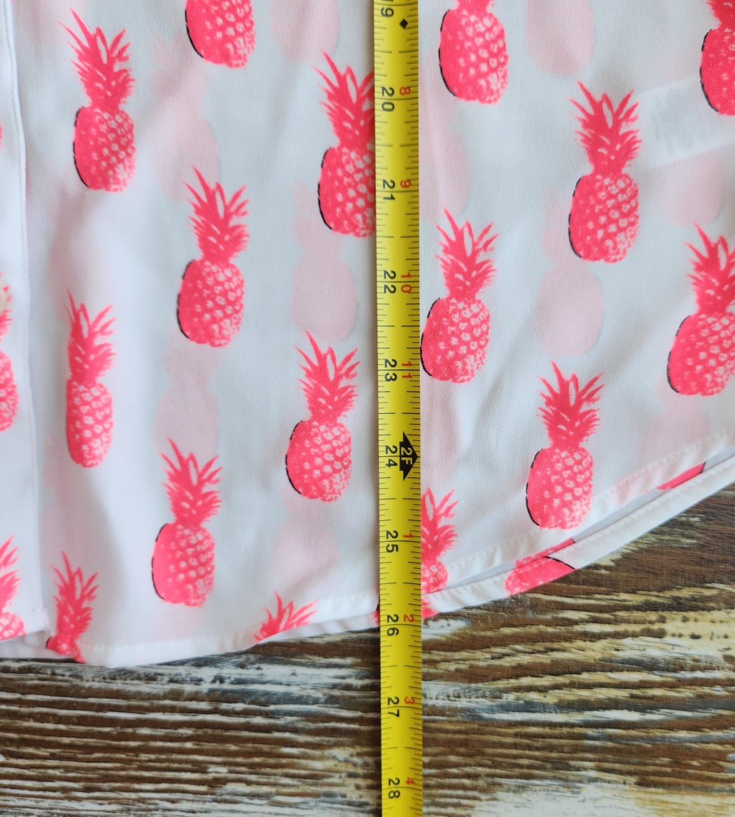 Express Portofino Pink Pineapple Chiffon Shirt Button-Up Roll Tap Sleeve Sz.S - Thumbnail 10