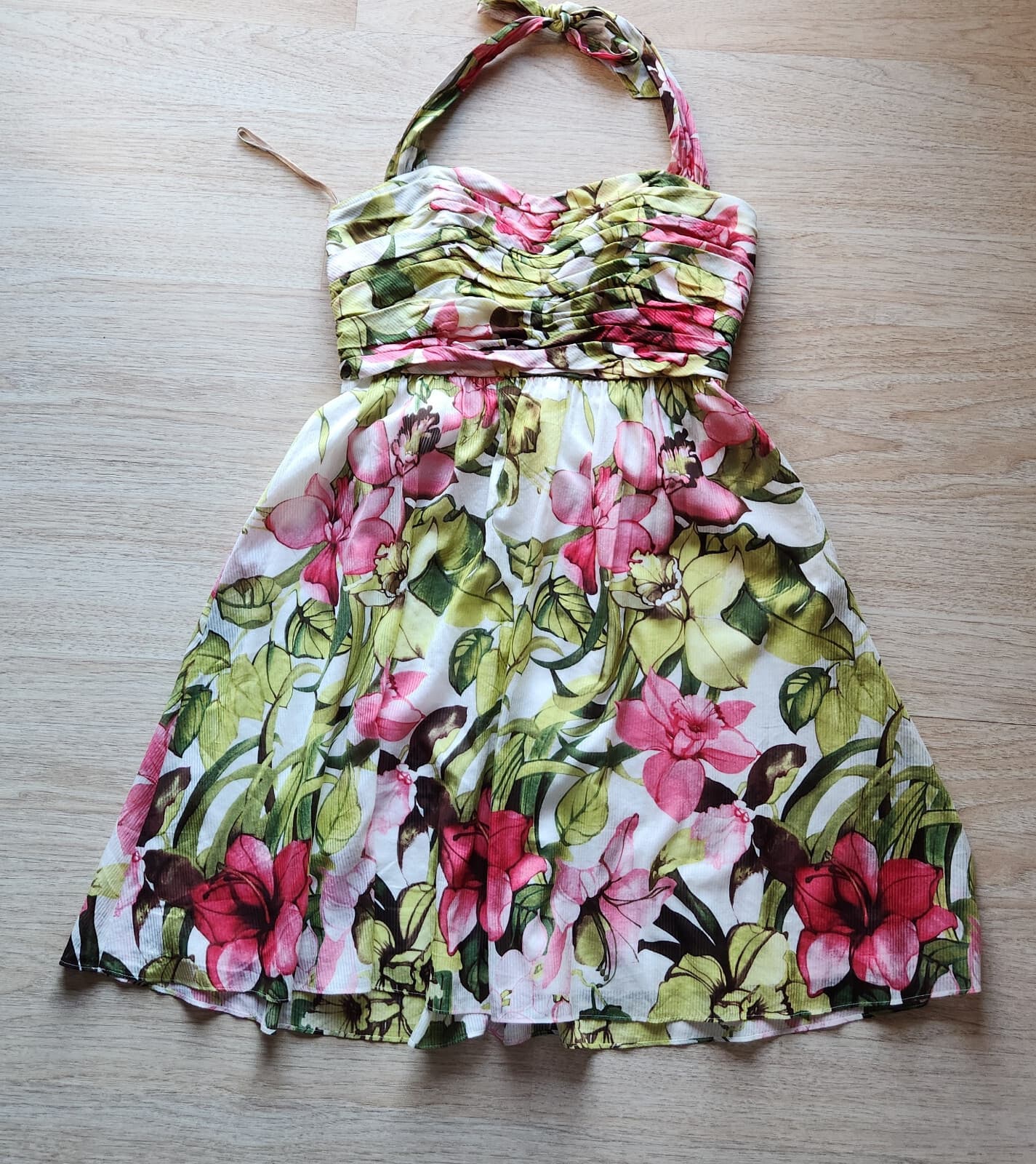 Tommy Bahama Halter Watercolor Orchid Tropical Silk Party Cocktail Dress Sz.16 - Thumbnail 7