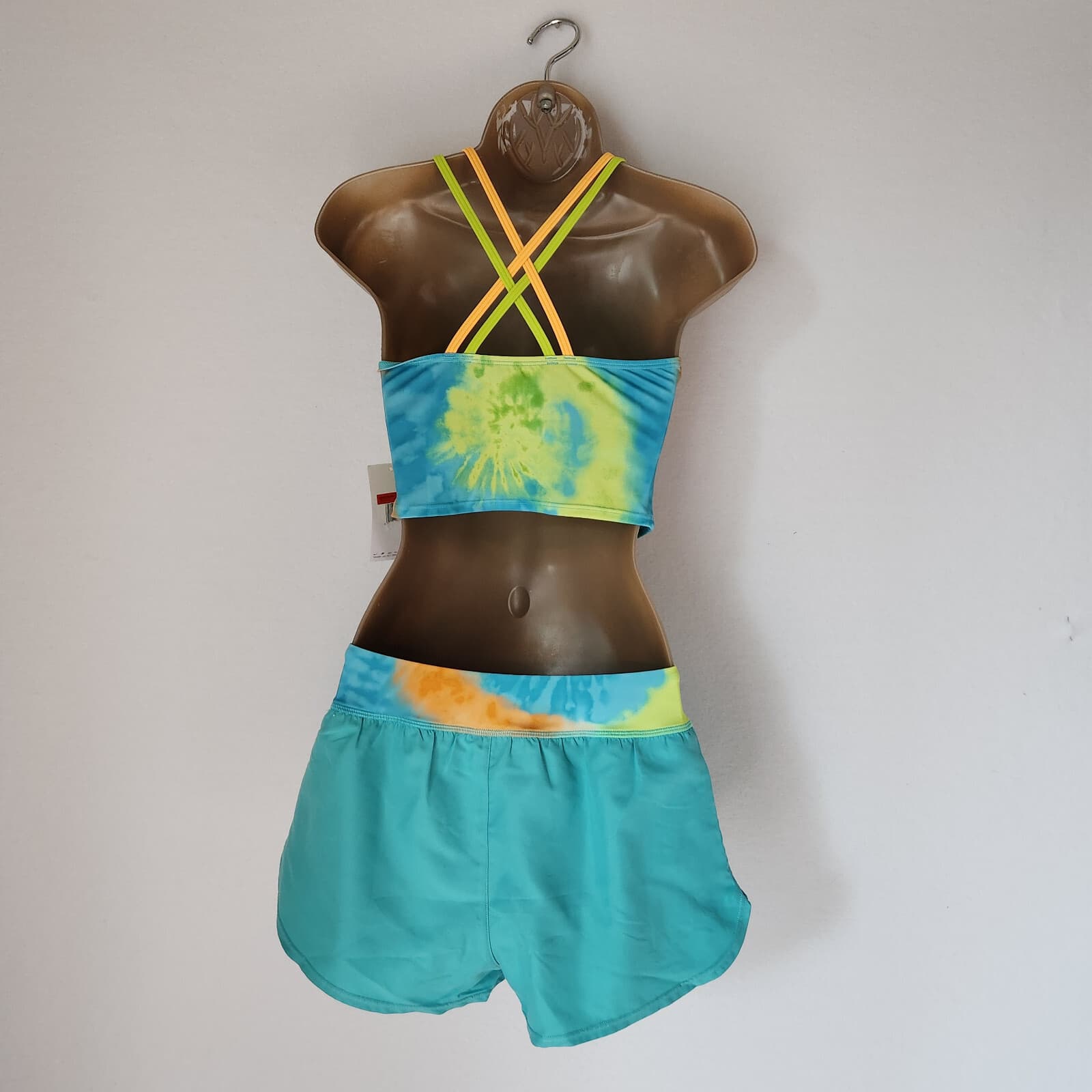 NWT Nike 2 Piece Tie Dye Spiderback Mid-Bikini Short Set Multicolor Girl's L $42 - Thumbnail 3