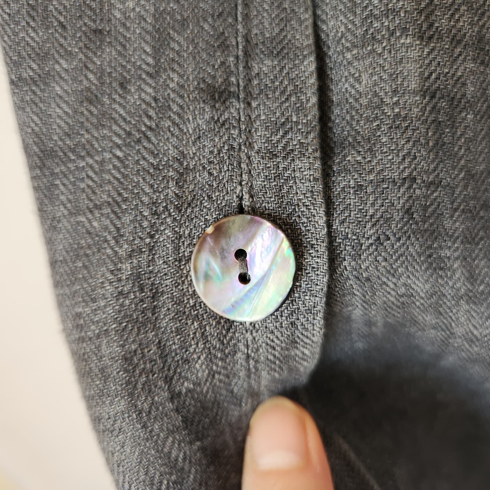 Vintage Chico's Design Linen Lagenlook Long Tunic Shirt Pearl Button Grey Sz.2/L - Thumbnail 6