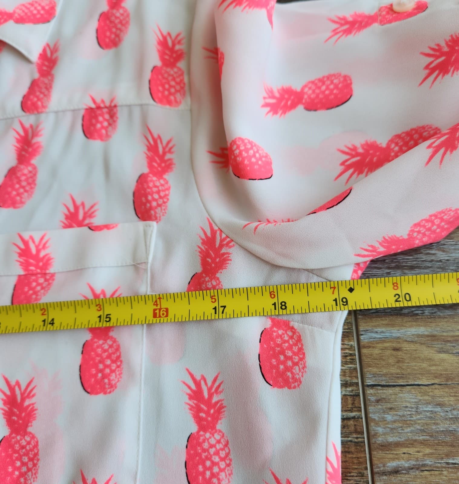 Express Portofino Pink Pineapple Chiffon Shirt Button-Up Roll Tap Sleeve Sz.S - Thumbnail 9