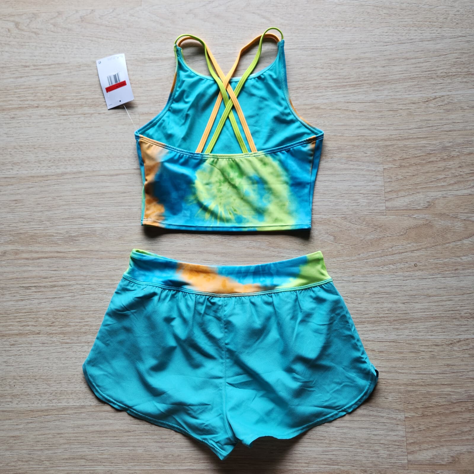 NWT Nike 2 Piece Tie Dye Spiderback Mid-Bikini Short Set Multicolor Girl's L $42 - Thumbnail 4