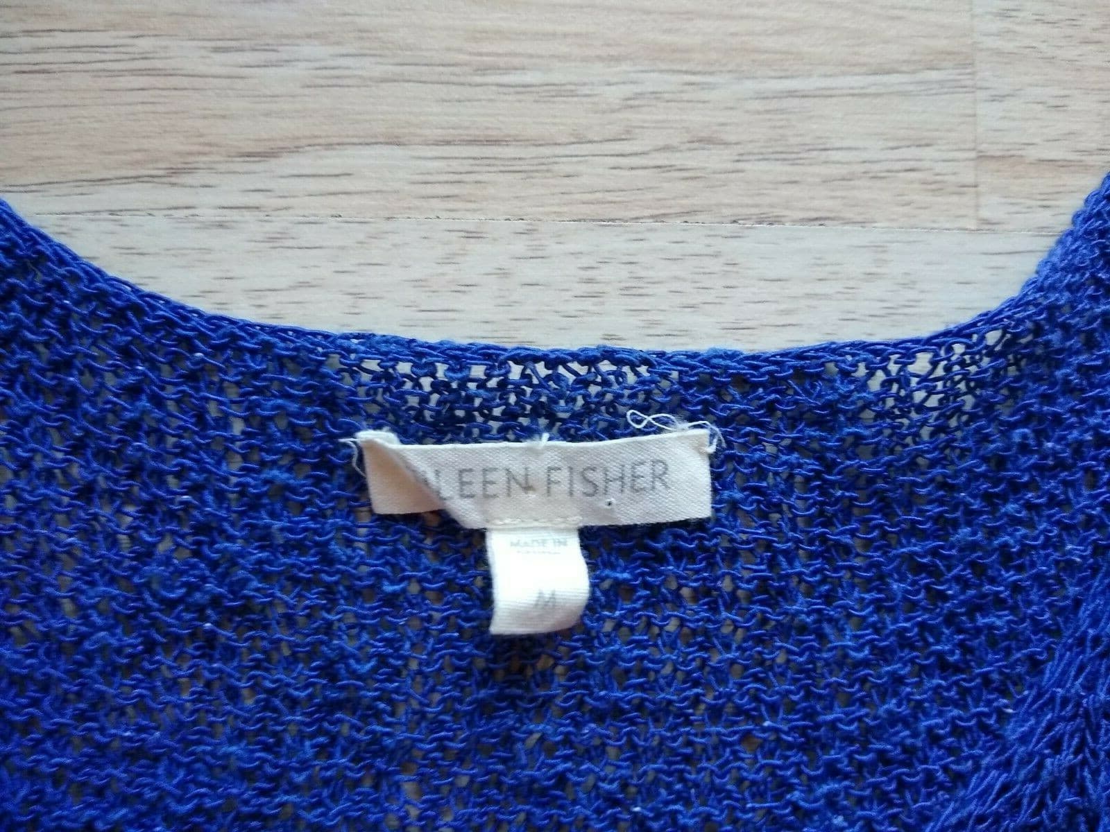 EILEEN FISHER Linen Blend Open Stritch Tank Top High-Low Sleeveless Blue Sz.M - Thumbnail 7