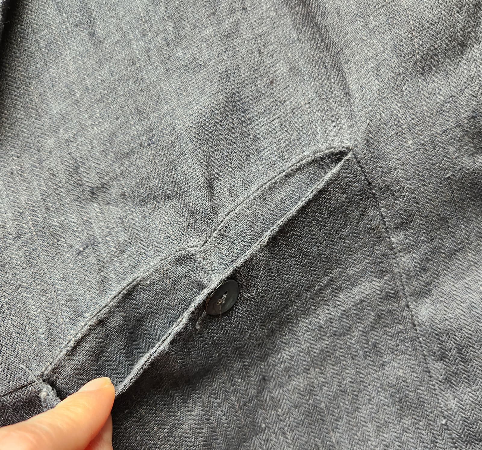 Vintage Chico's Design Linen Lagenlook Long Tunic Shirt Pearl Button Grey Sz.2/L - Thumbnail 8