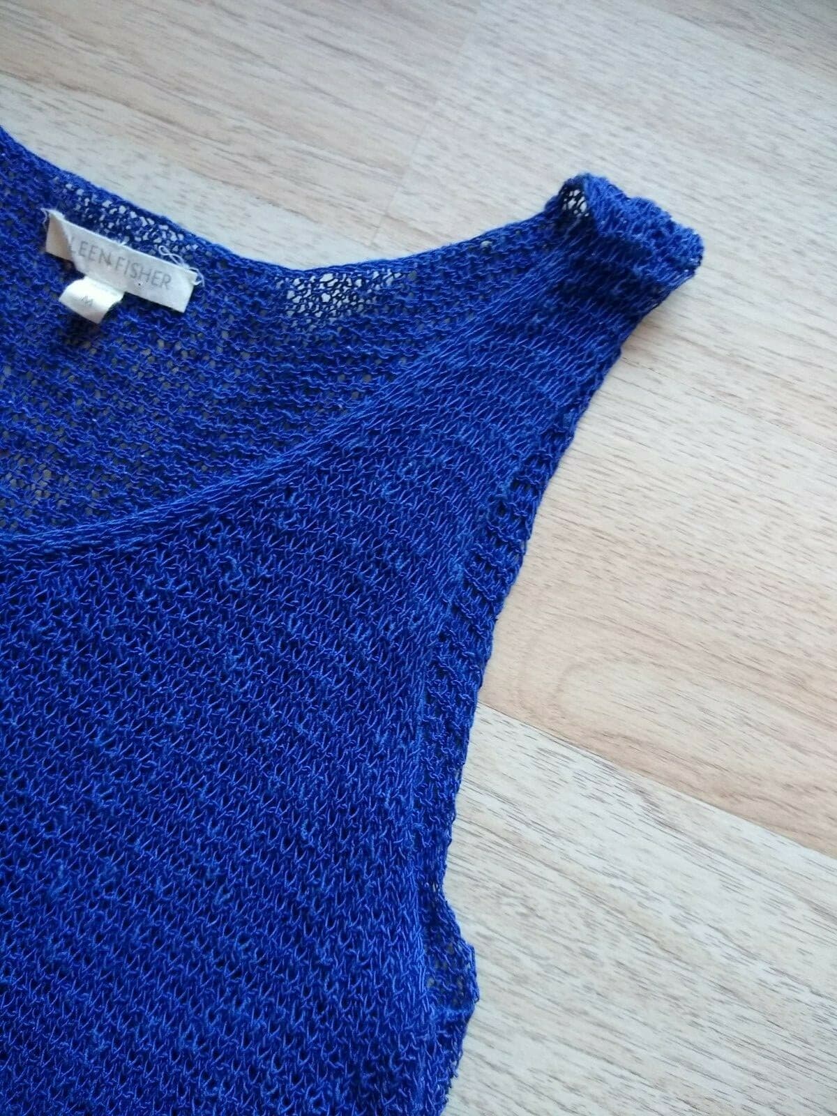 EILEEN FISHER Linen Blend Open Stritch Tank Top High-Low Sleeveless Blue Sz.M - Thumbnail 8