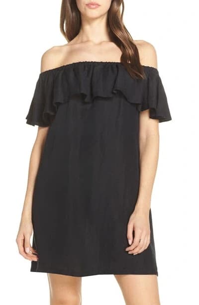 Tommy Bahama St. Lucia Off The Shoulder Mini Dress Pocket Linen Blend Black Sz.S - Thumbnail 2