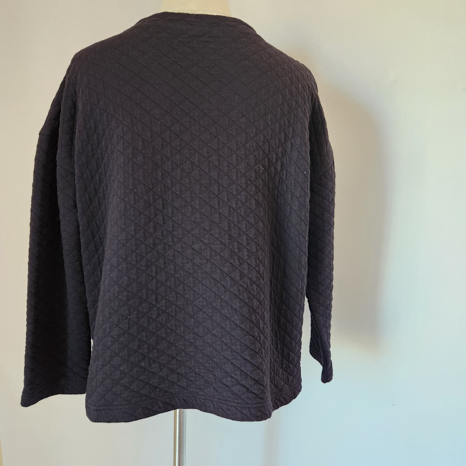EILEEN FISHER Quilted Boxy Top Sweatshirt Mock Neck Organic Cotton Black Sz.PL - Thumbnail 6