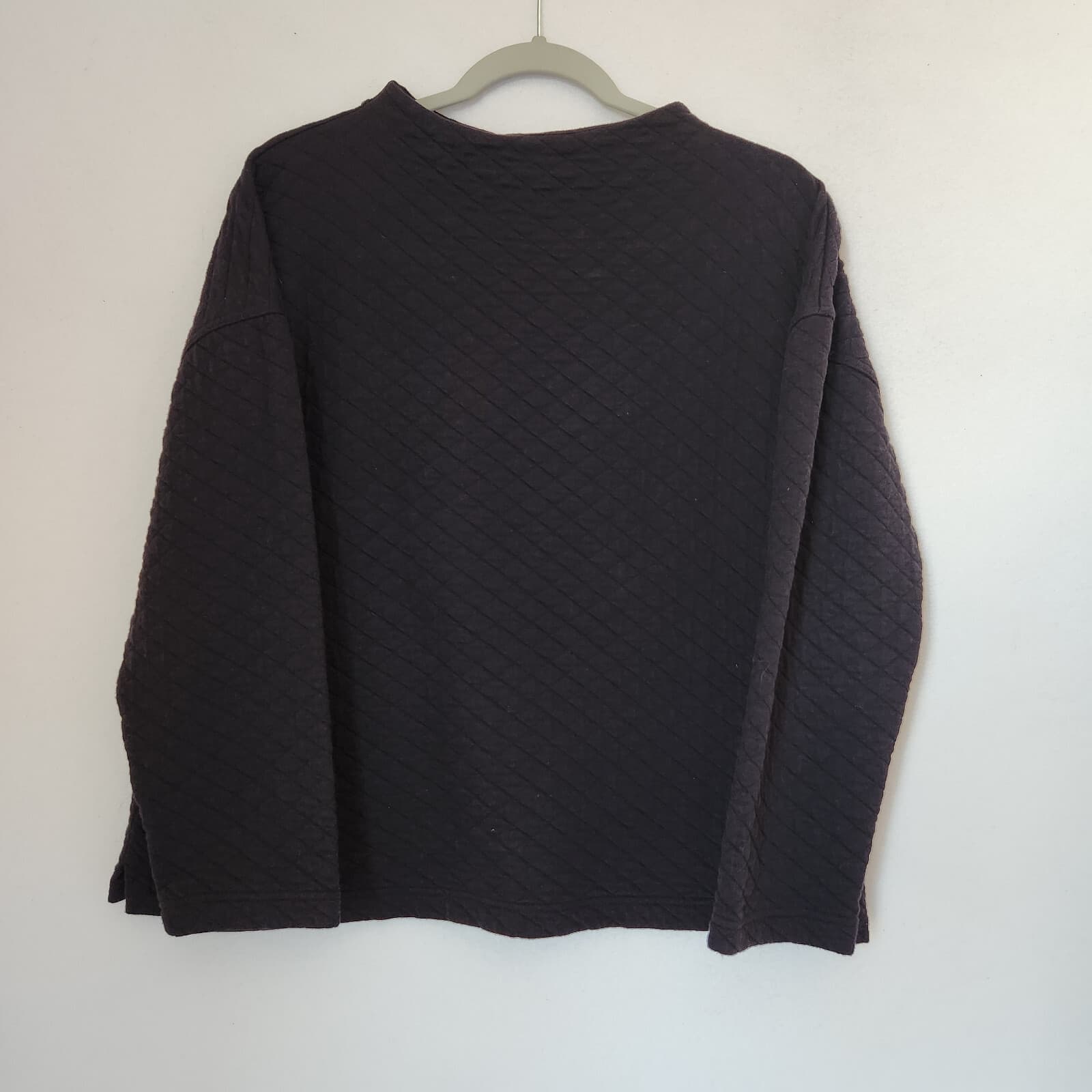 EILEEN FISHER Quilted Boxy Top Sweatshirt Mock Neck Organic Cotton Black Sz.PL - Thumbnail 4