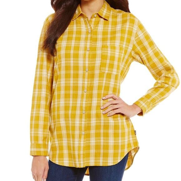 NWoT The North Face Boyfriend Plaid Button-Down Shirt Long Sleeve Yellow Women M - Thumbnail 3