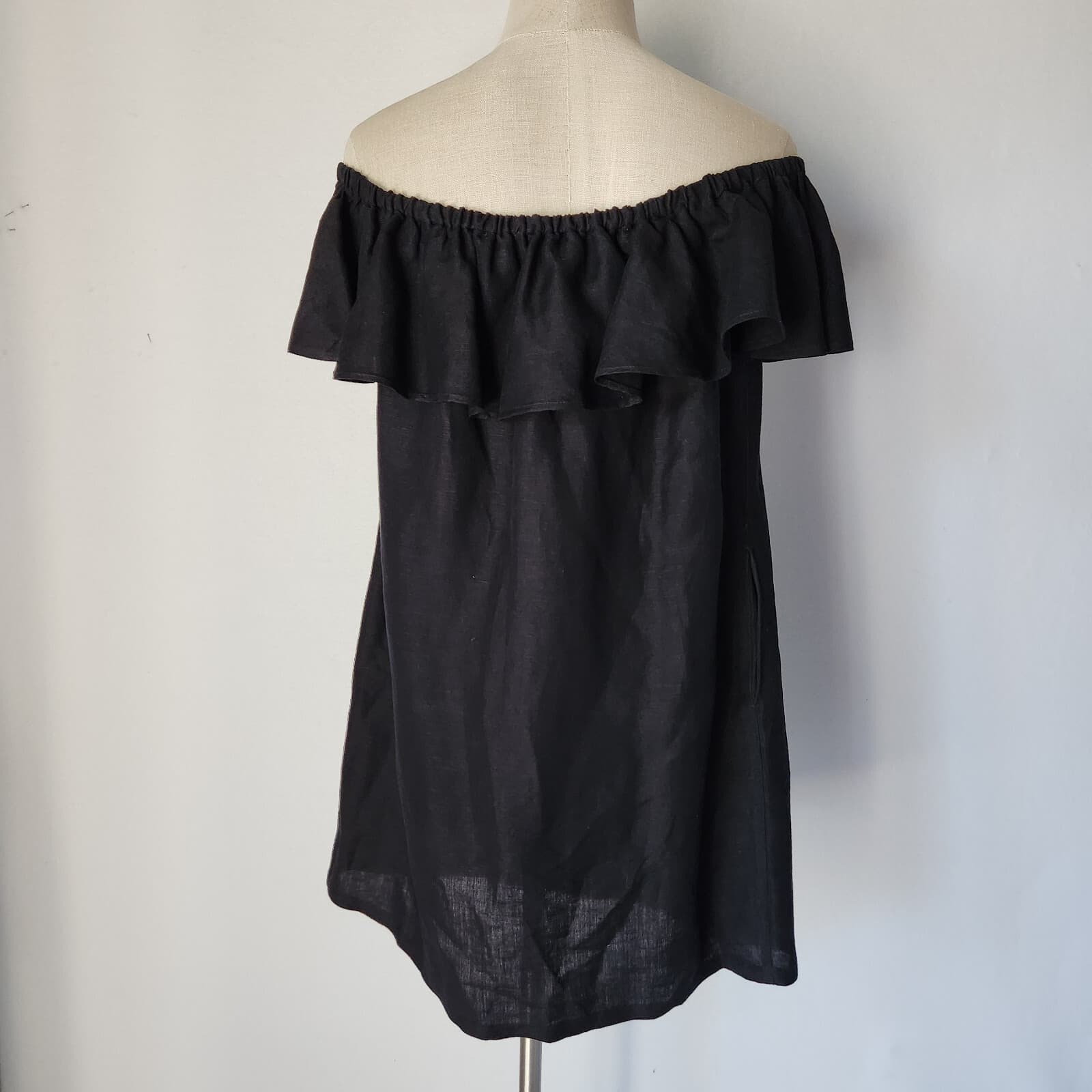 Tommy Bahama St. Lucia Off The Shoulder Mini Dress Pocket Linen Blend Black Sz.S - Thumbnail 6