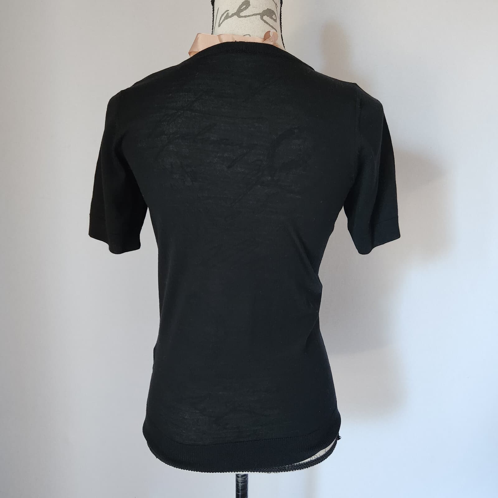 NWoT No 21 by Gilmar Made in Italy Cut-Out Lace Top Short Sleeve Wool Black 44 - Thumbnail 5