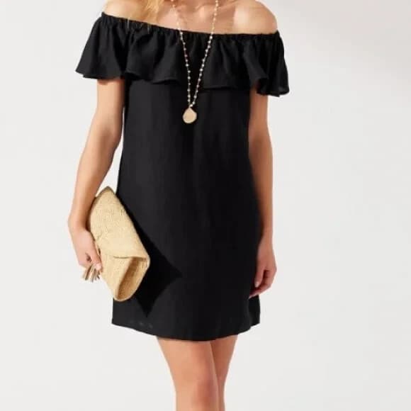 Tommy Bahama St. Lucia Off The Shoulder Mini Dress Pocket Linen Blend Black Sz.S - Thumbnail 7
