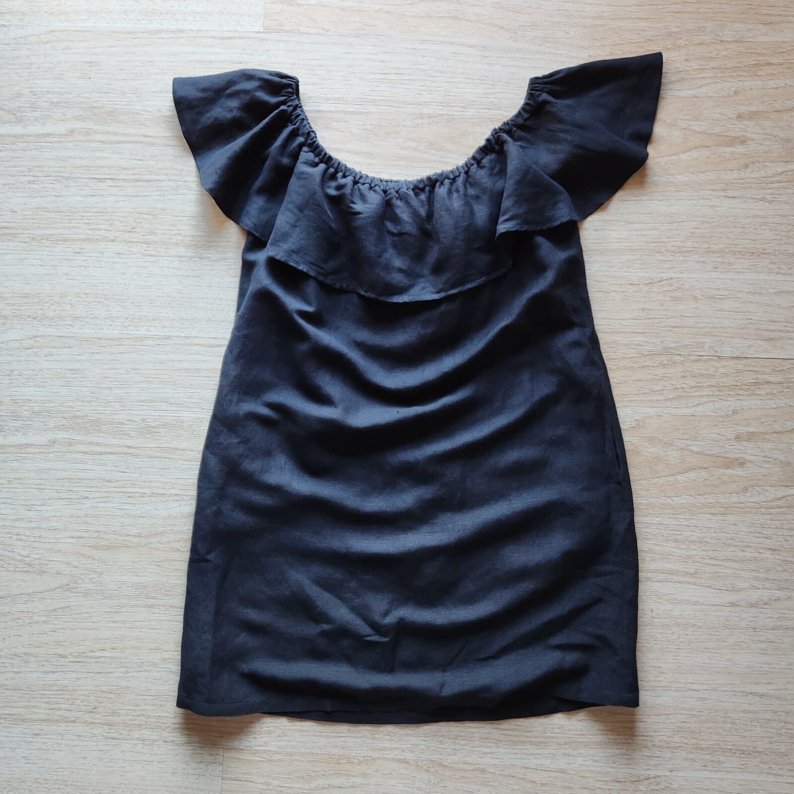 Tommy Bahama St. Lucia Off The Shoulder Mini Dress Pocket Linen Blend Black Sz.S - Thumbnail 8