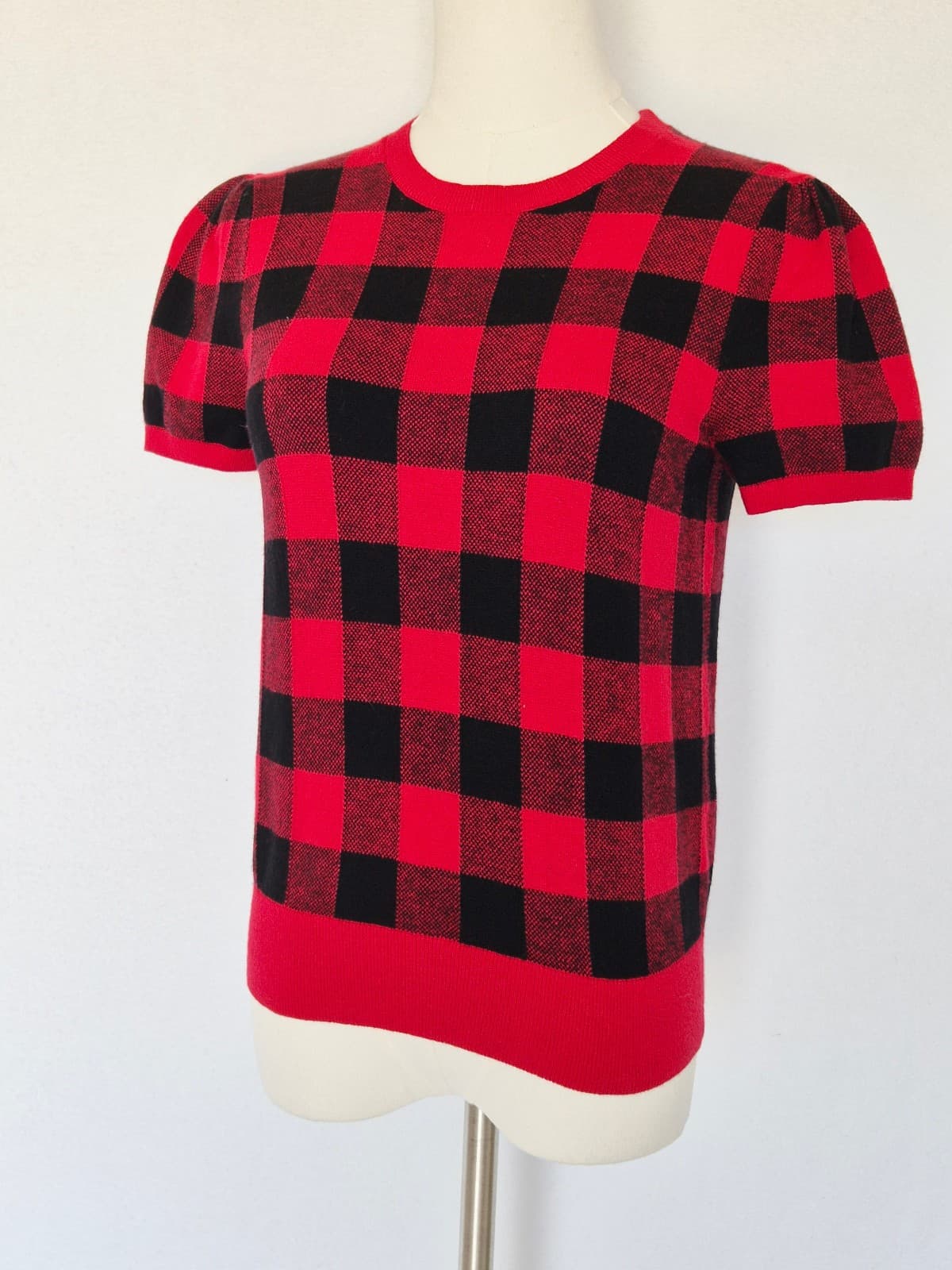 Polo Ralph Lauren Cotton Wool Red Black Buffalo Plaid Short Sleeve Sweater Sz.M - Thumbnail 3