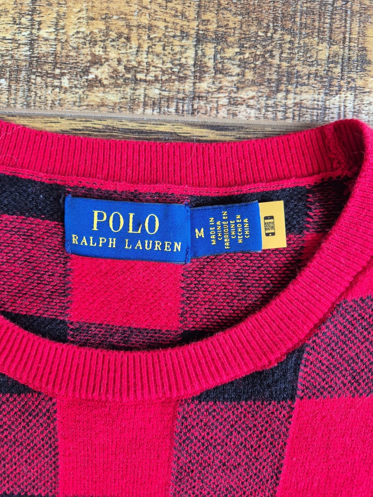 Polo Ralph Lauren Cotton Wool Red Black Buffalo Plaid Short Sleeve Sweater Sz.M - Thumbnail 8