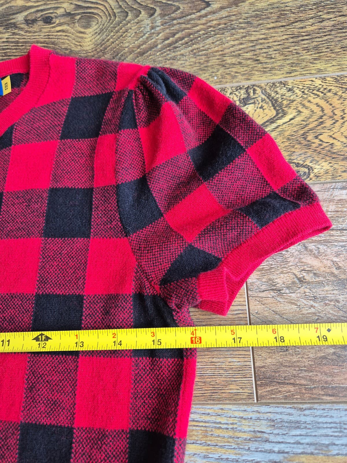 Polo Ralph Lauren Cotton Wool Red Black Buffalo Plaid Short Sleeve Sweater Sz.M - Thumbnail 12