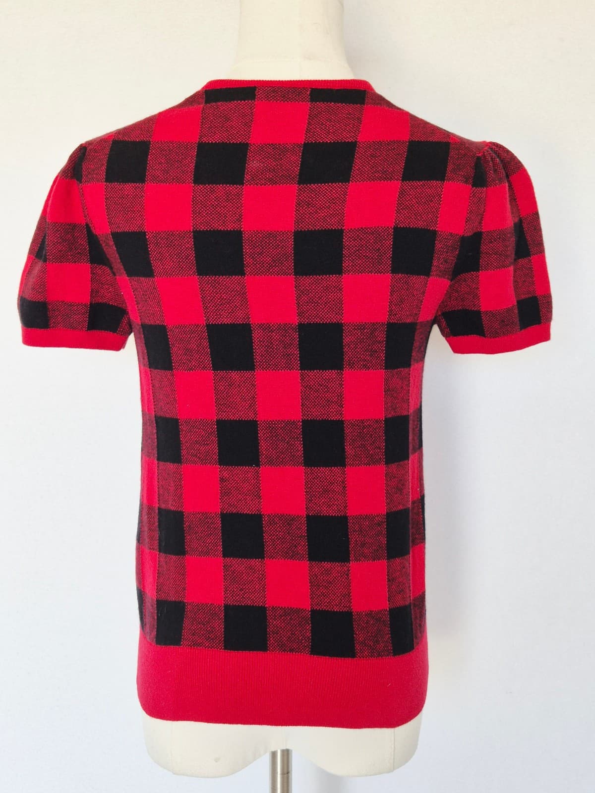 Polo Ralph Lauren Cotton Wool Red Black Buffalo Plaid Short Sleeve Sweater Sz.M - Thumbnail 6