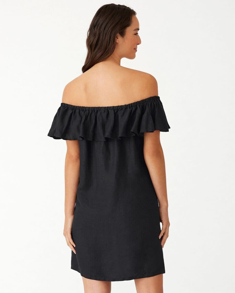 Tommy Bahama St. Lucia Off The Shoulder Mini Dress Pocket Linen Blend Black Sz.S - Thumbnail 5