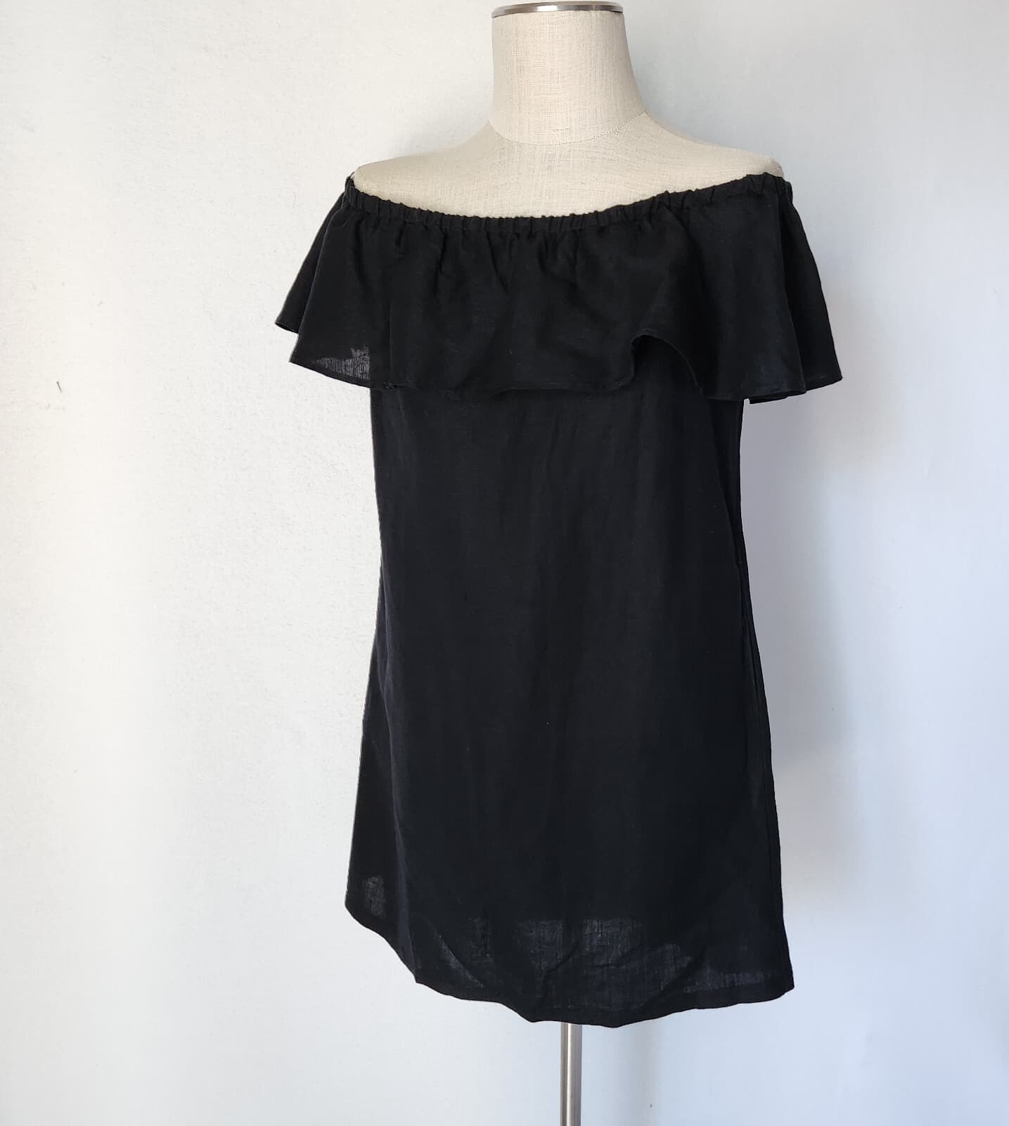 Tommy Bahama St. Lucia Off The Shoulder Mini Dress Pocket Linen Blend Black Sz.S - Thumbnail 3