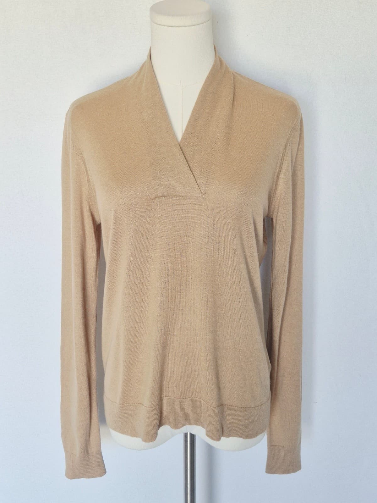 Brooks Brothers $168 Silk Cashmere Shawl Collar Sweater Pullover Beige Women's M - Thumbnail 4