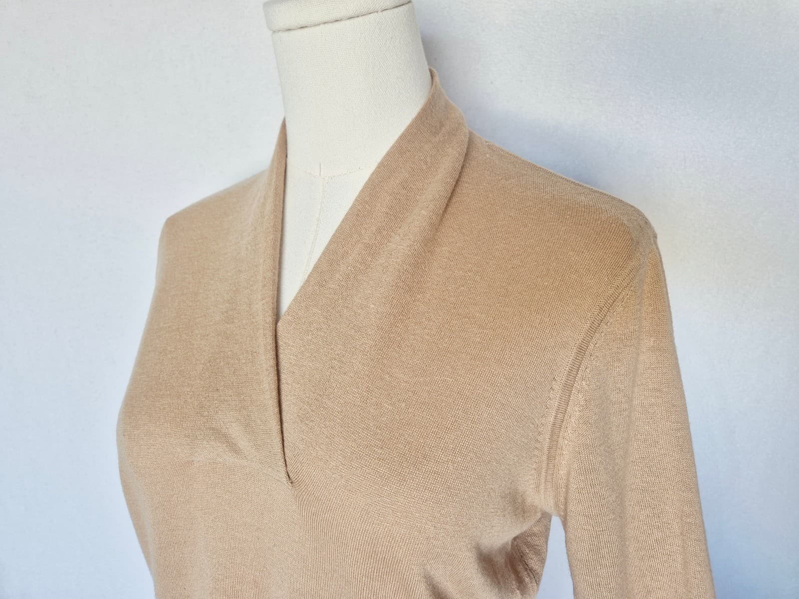 Brooks Brothers $168 Silk Cashmere Shawl Collar Sweater Pullover Beige Women's M - Thumbnail 7