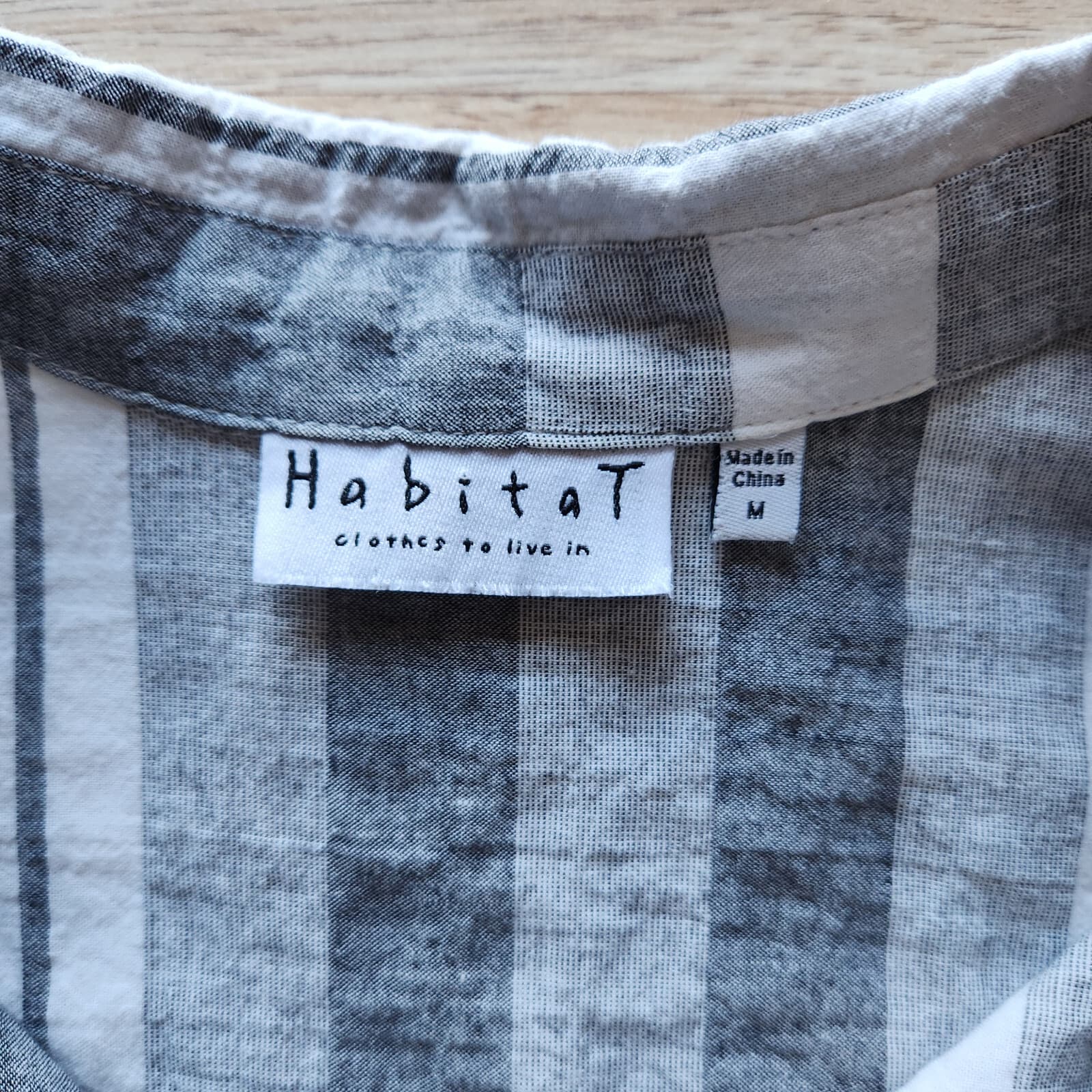 Habitat Lagenlook Striped Button Front-Back Shrit Long Sleeve Grey White Sz.M - Thumbnail 8