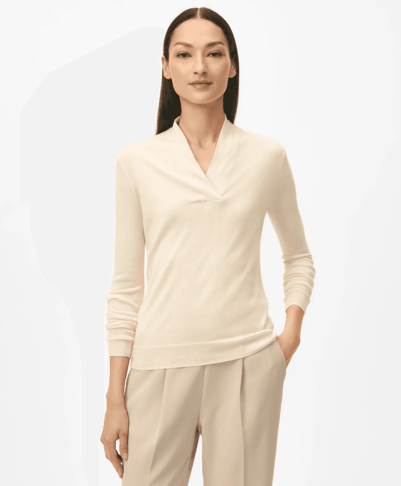 Brooks Brothers $168 Silk Cashmere Shawl Collar Sweater Pullover Beige Women's M - Thumbnail 2