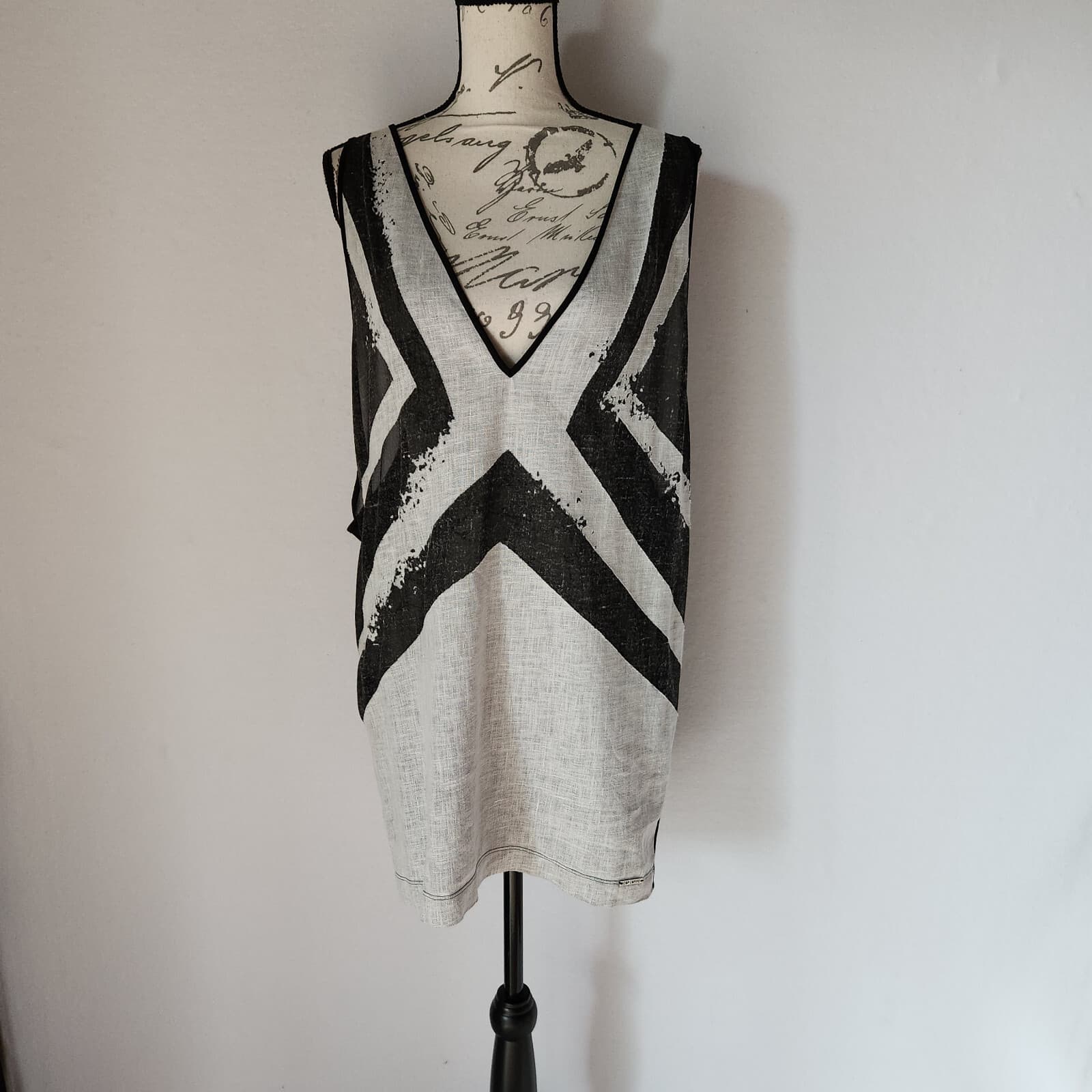 Cop . Copine $376 Launay Linen Blend Mini Dress Sleeveless Black Grey Women's M - Thumbnail 5