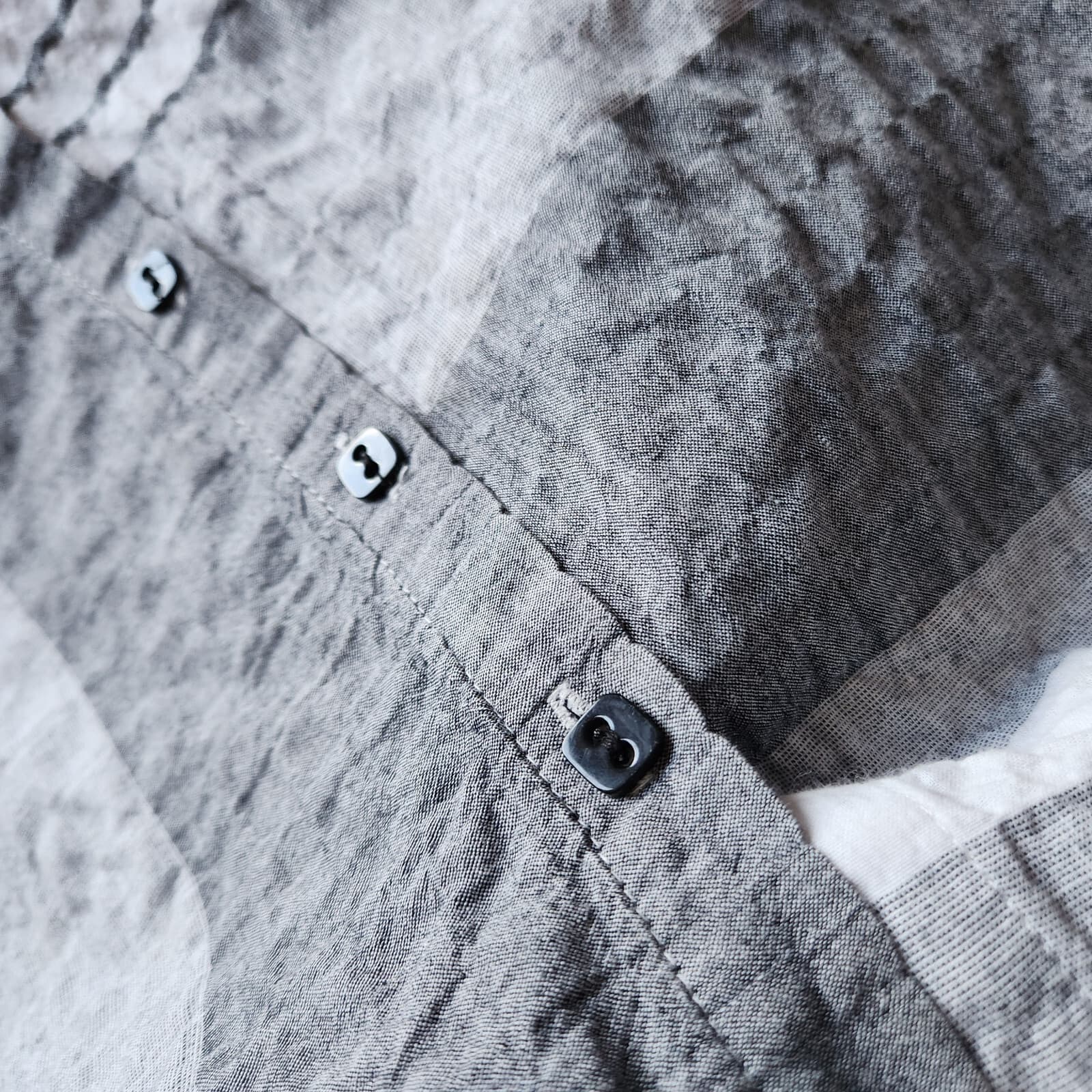Habitat Lagenlook Striped Button Front-Back Shrit Long Sleeve Grey White Sz.M - Thumbnail 7