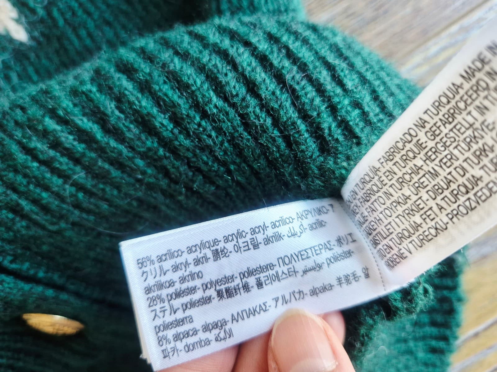 Zara Fair Isle Jacquard Wool Alpca Gold Button Short Sleeve Cardigan Green Sz.M - Thumbnail 16