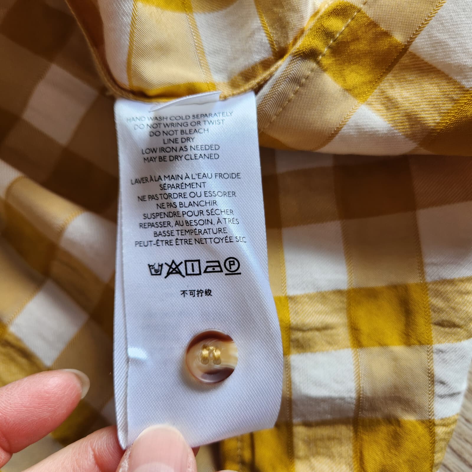 Maeve Anthropologie April Babydoll Blouse 3/4 Sleeve Gingham Yellow White Sz.L - Thumbnail 10