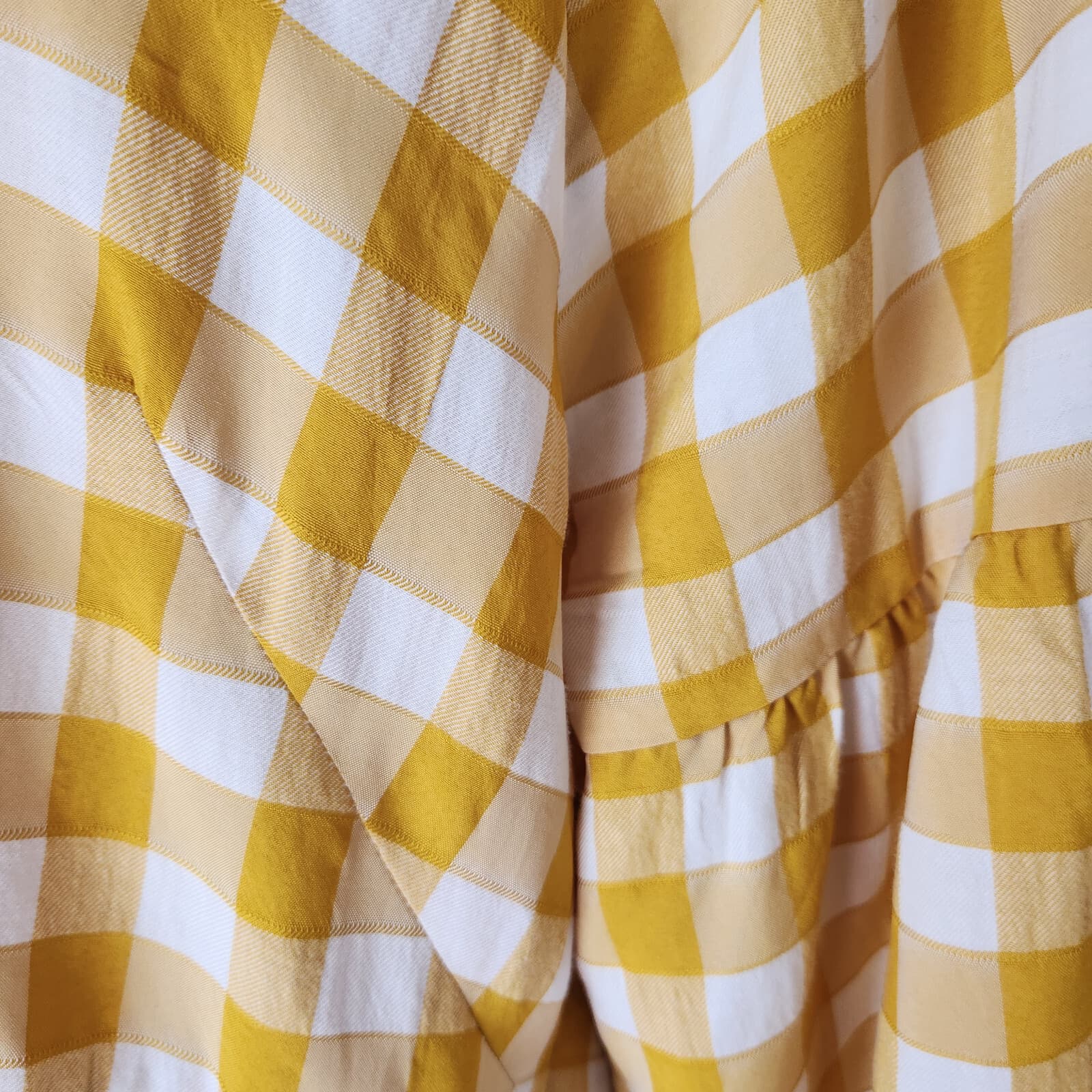 Maeve Anthropologie April Babydoll Blouse 3/4 Sleeve Gingham Yellow White Sz.L - Thumbnail 4