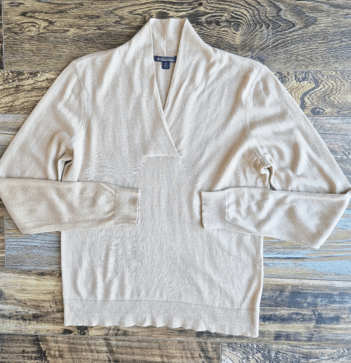Brooks Brothers $168 Silk Cashmere Shawl Collar Sweater Pullover Beige Women's M - Thumbnail 3