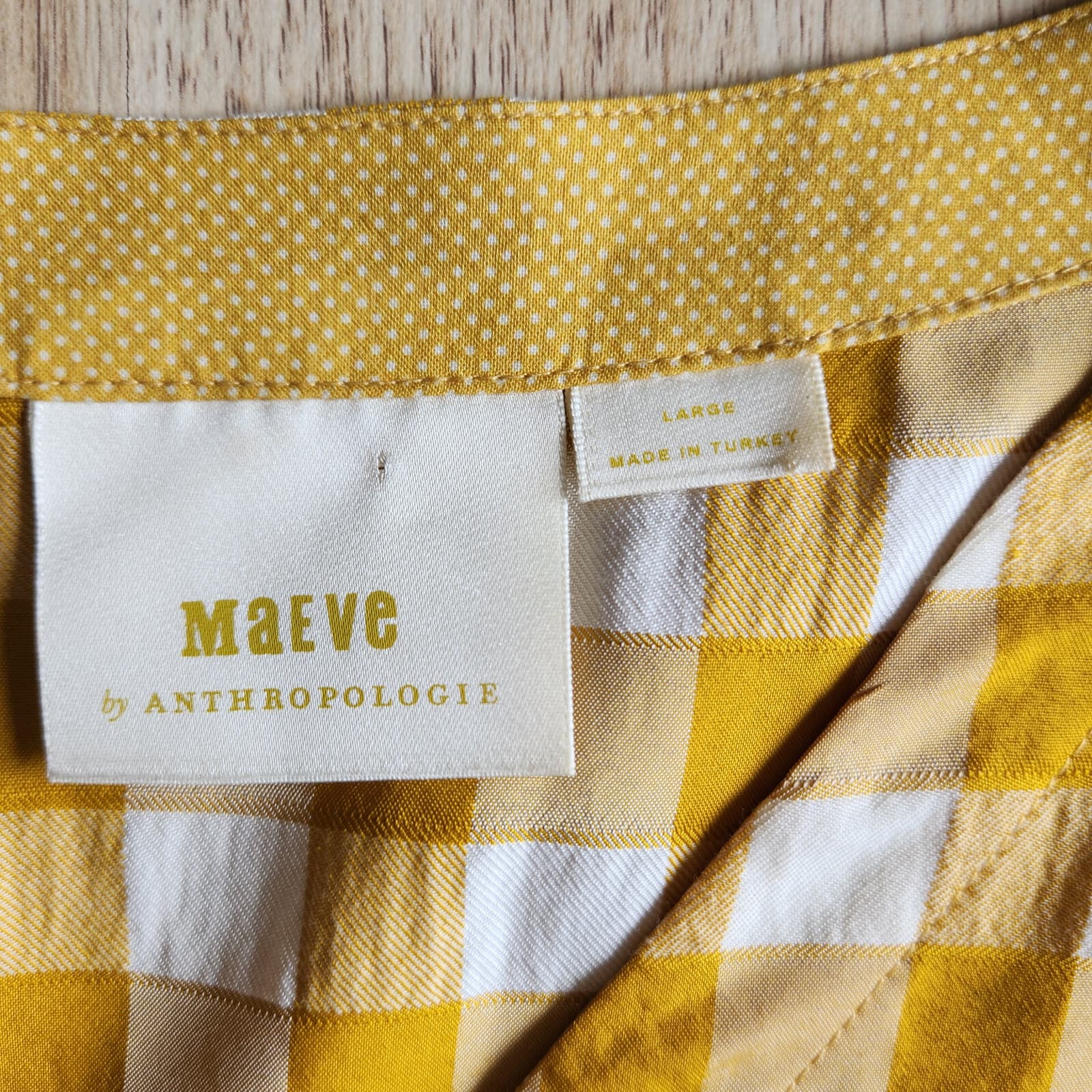 Maeve Anthropologie April Babydoll Blouse 3/4 Sleeve Gingham Yellow White Sz.L - Thumbnail 9