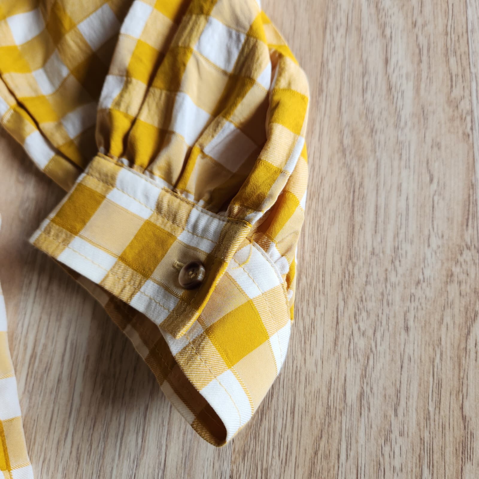 Maeve Anthropologie April Babydoll Blouse 3/4 Sleeve Gingham Yellow White Sz.L - Thumbnail 8